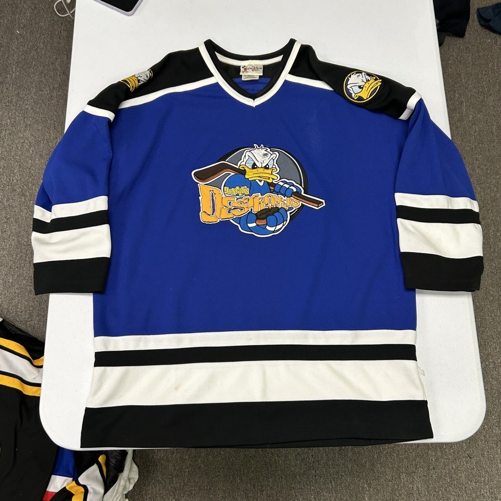 Disney Hockey Jersey Mens Medium Blue Donald Duck Desperados 34 Vintage Mesh